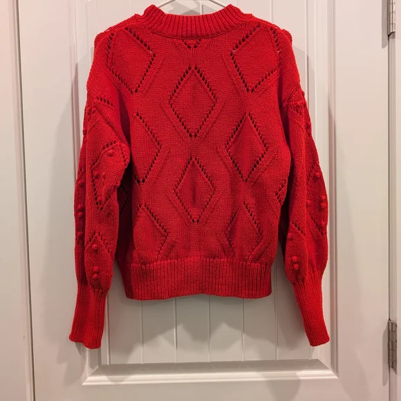 LOFT Vibrant Red Diamond Knit Sweater - Picture 4 of 5